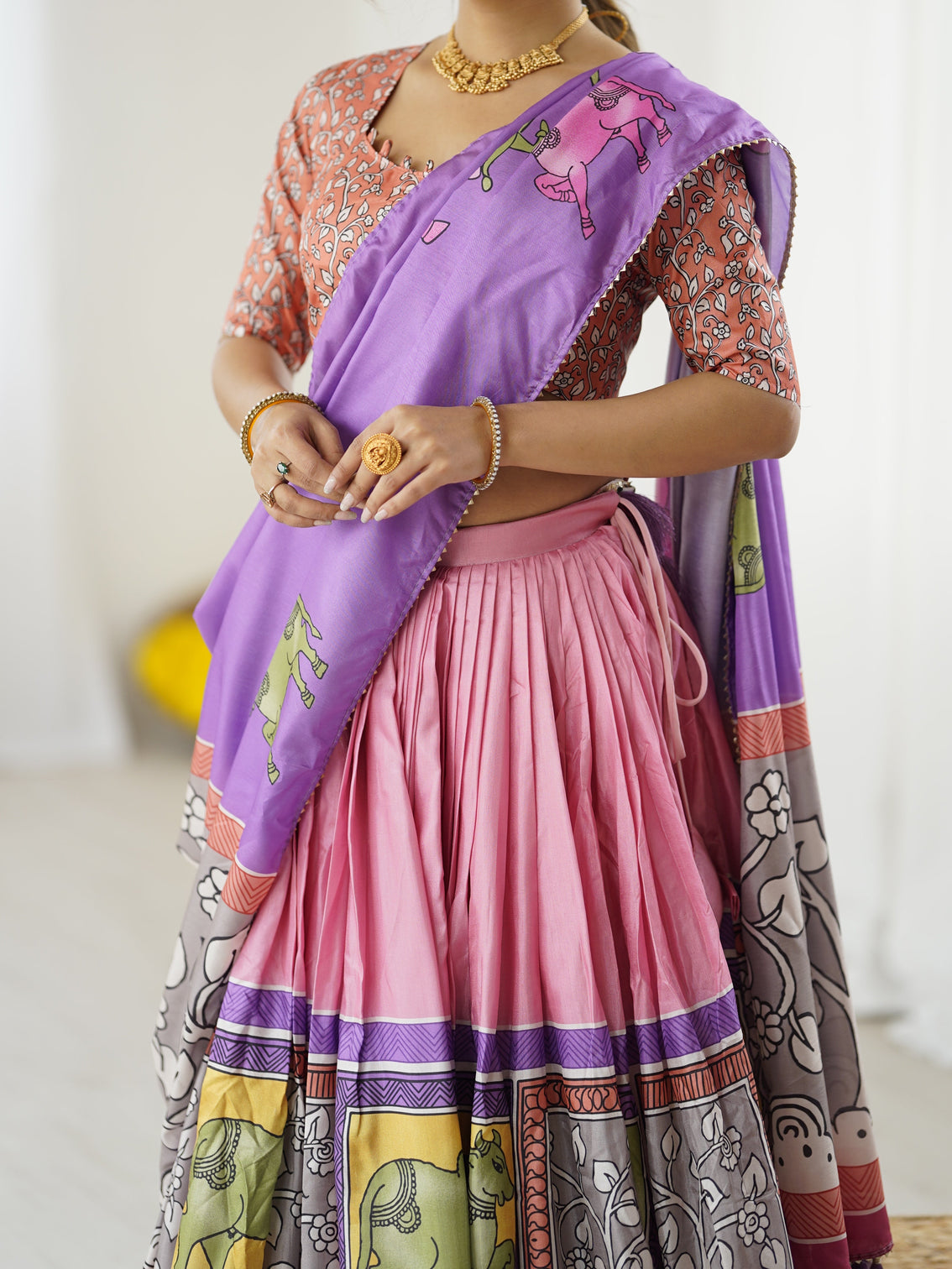 Handcrafted kalamkari lehenga with blouse perfect for festive wedding look