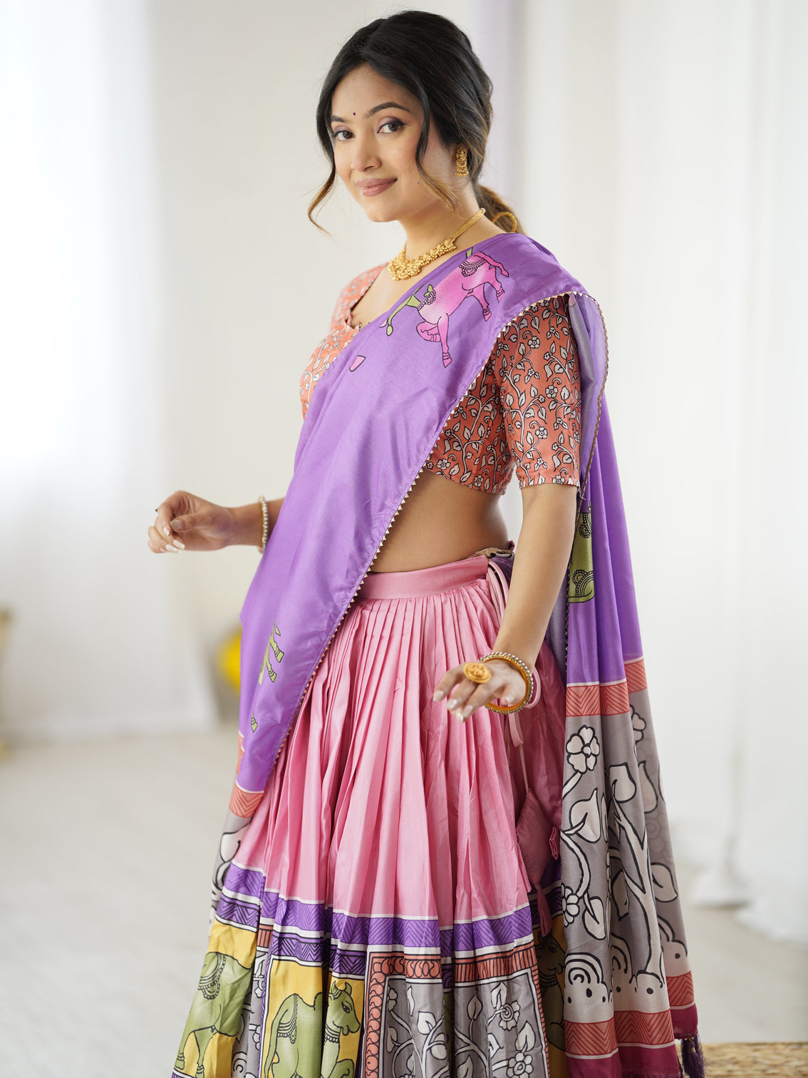 Handcrafted kalamkari lehenga with blouse perfect for festive wedding look