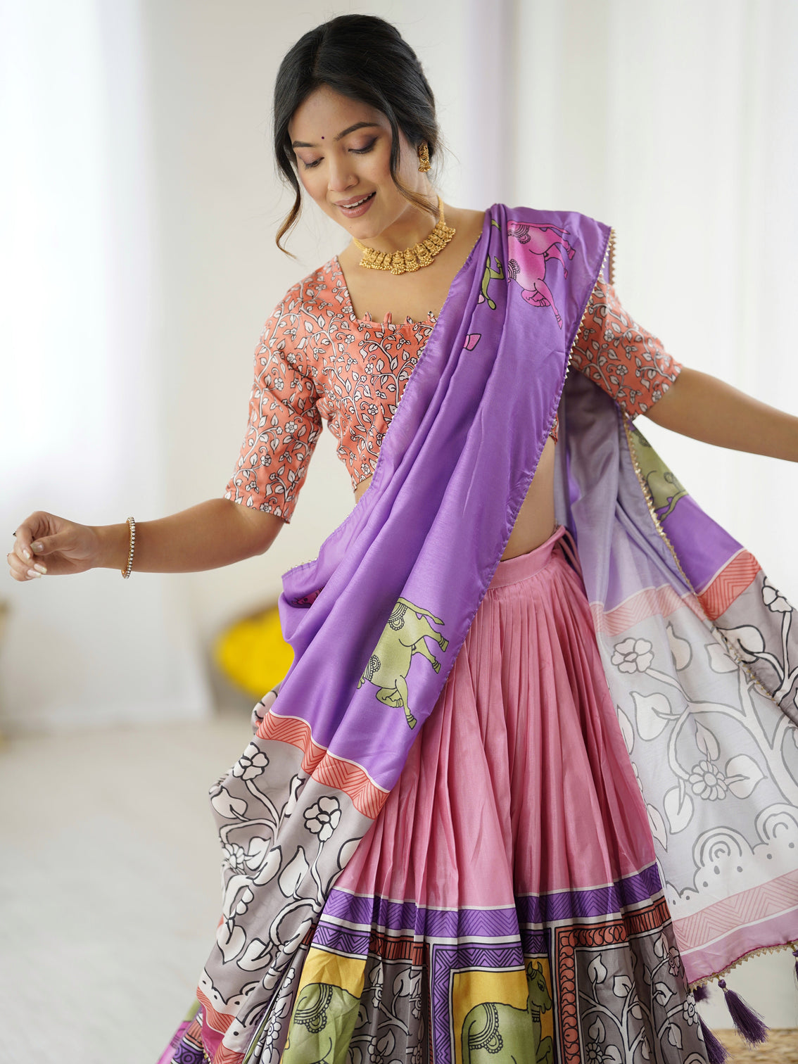 Handcrafted kalamkari lehenga with blouse perfect for festive wedding look