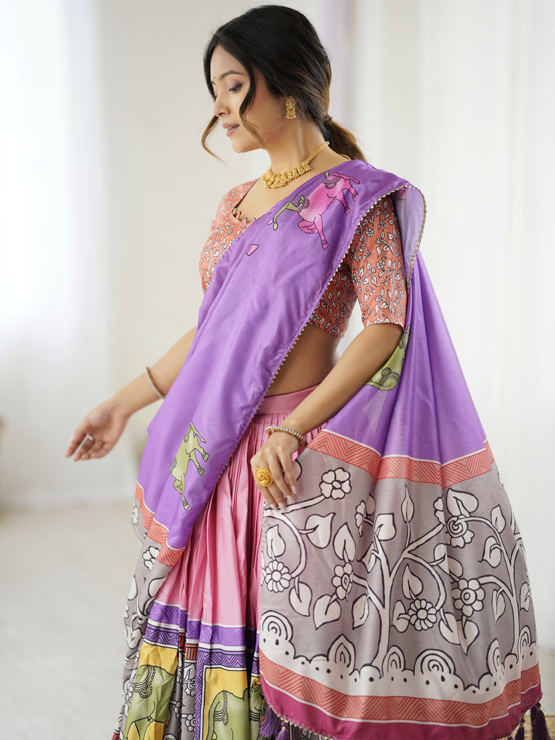 Handcrafted kalamkari lehenga with blouse perfect for festive wedding look