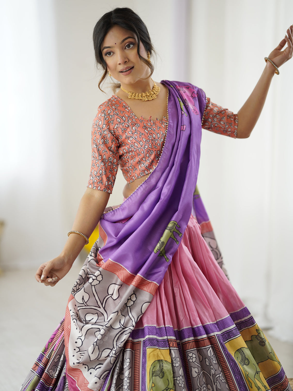 Handcrafted kalamkari lehenga with blouse perfect for festive wedding look