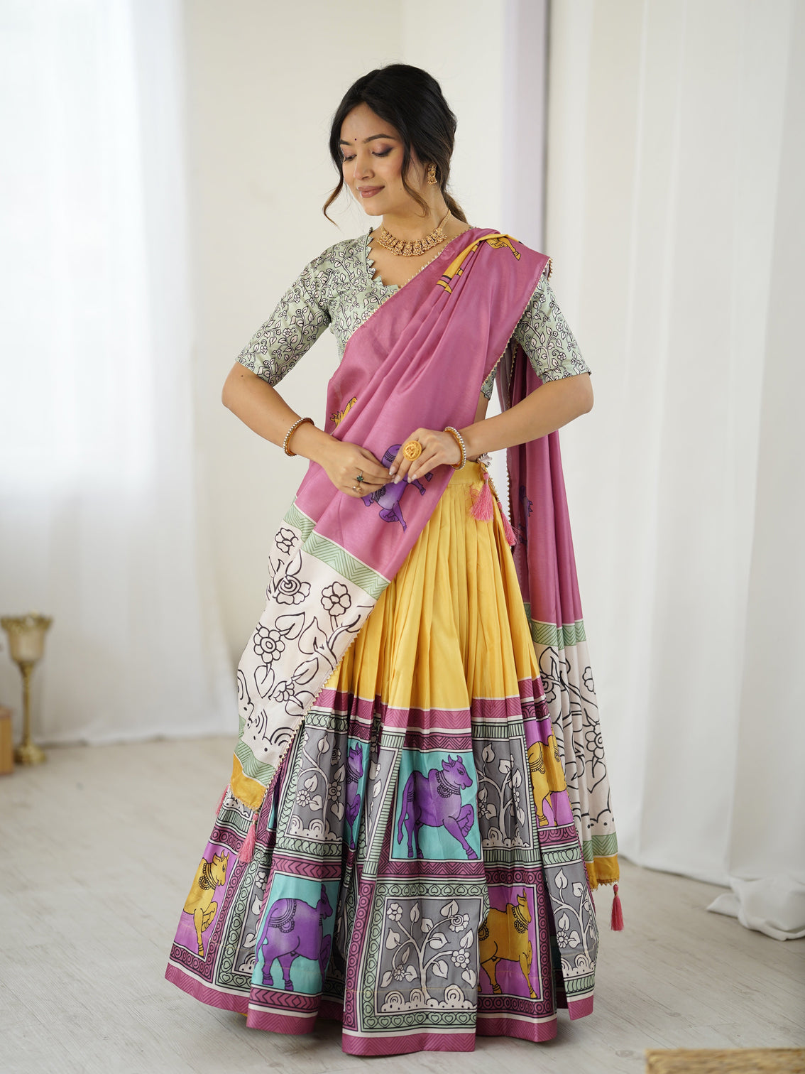 Ethnic chic kalamkari lehenga for college functions festive days