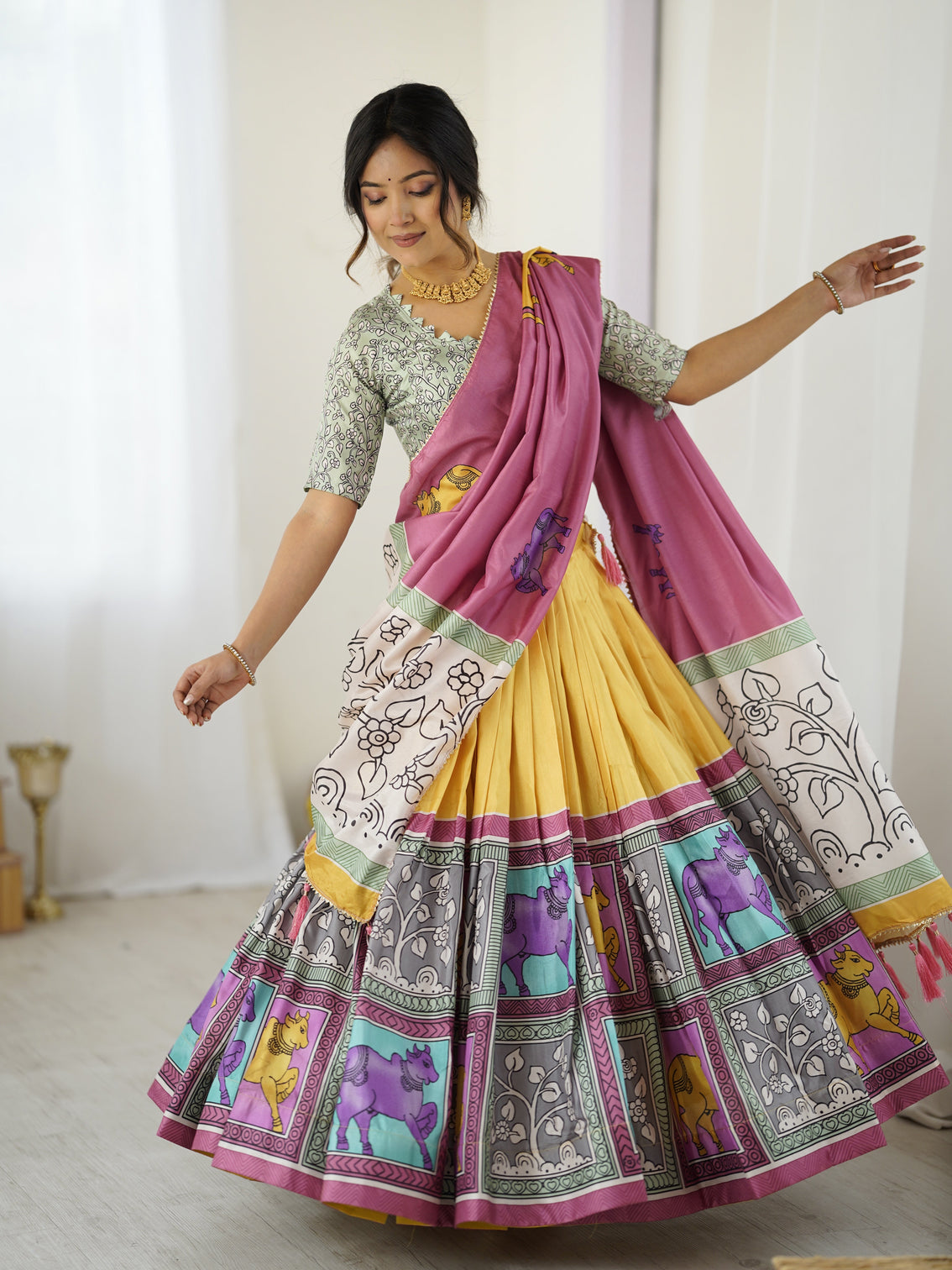 Ethnic chic kalamkari lehenga for college functions festive days