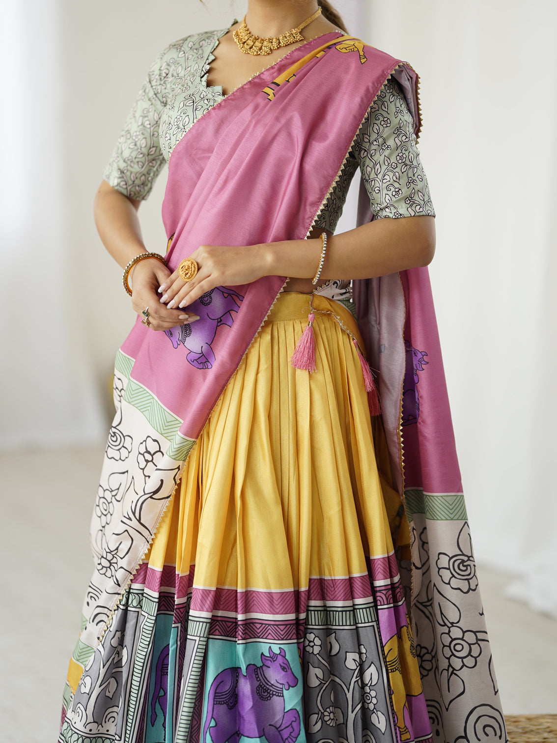 Ethnic chic kalamkari lehenga for college functions festive days