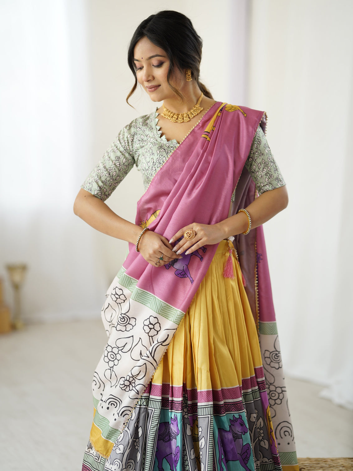 Ethnic chic kalamkari lehenga for college functions festive days