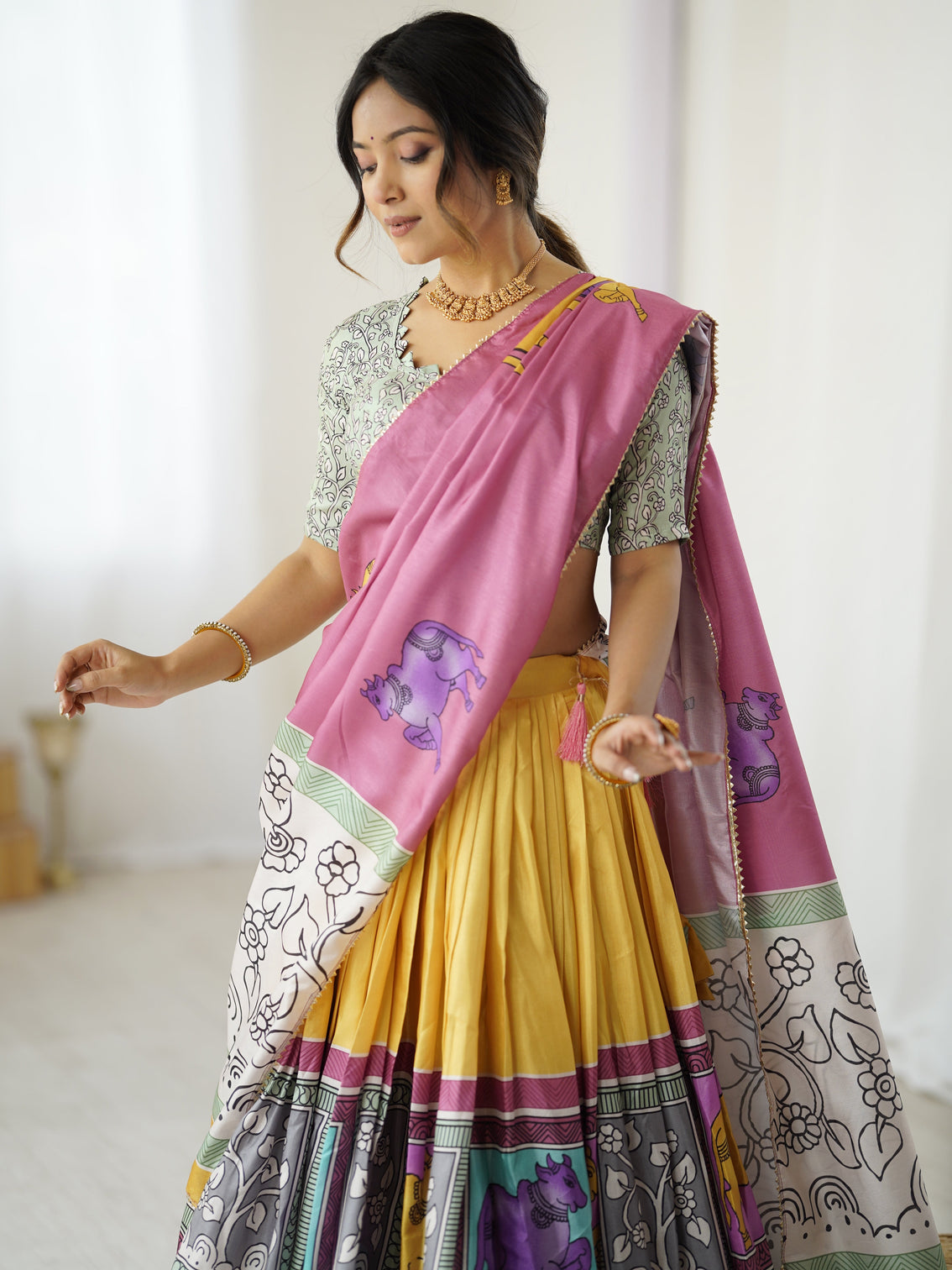 Ethnic chic kalamkari lehenga for college functions festive days