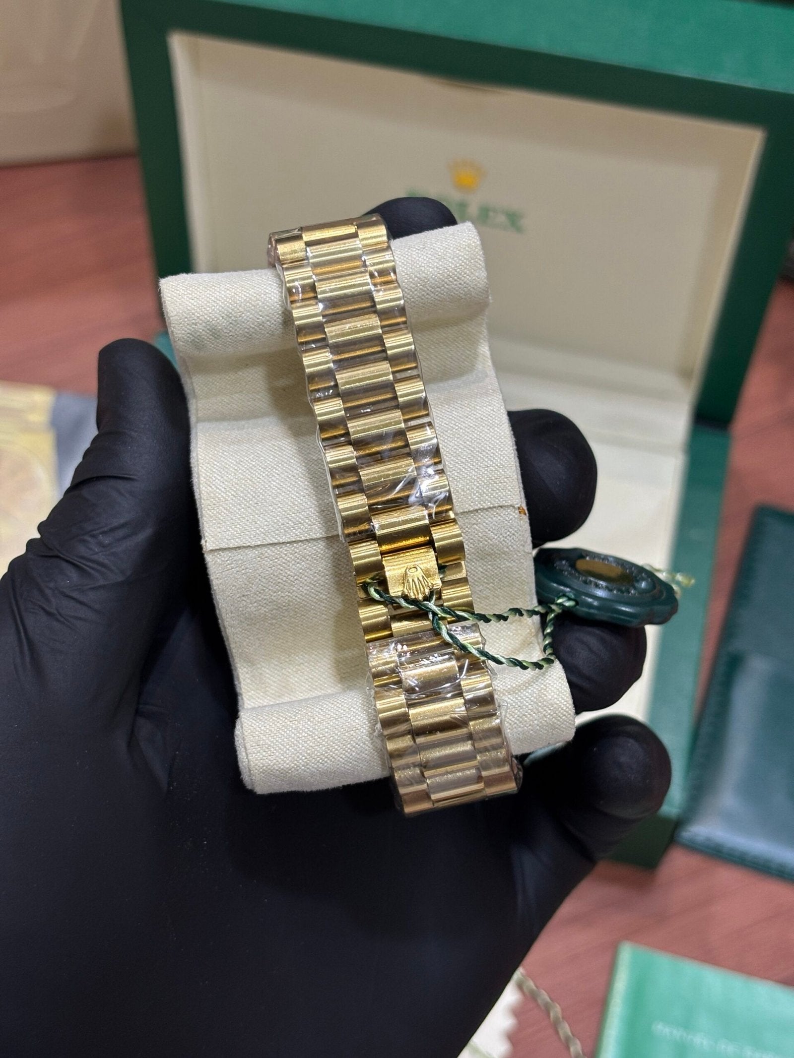 Rolex Oyster Perpetual Day Date Gold Green Dial Diamond Watch