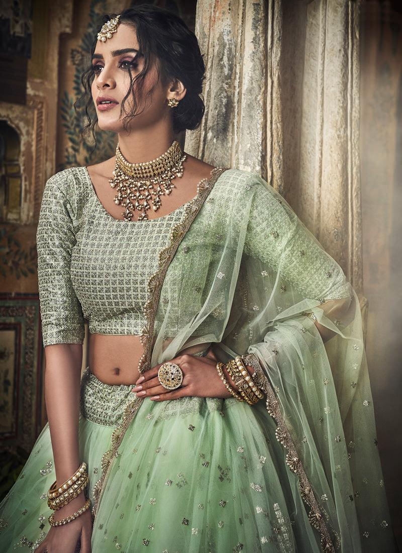 Impressive Sea Green Net Base Designer Sequin Wok Lehenga Choli