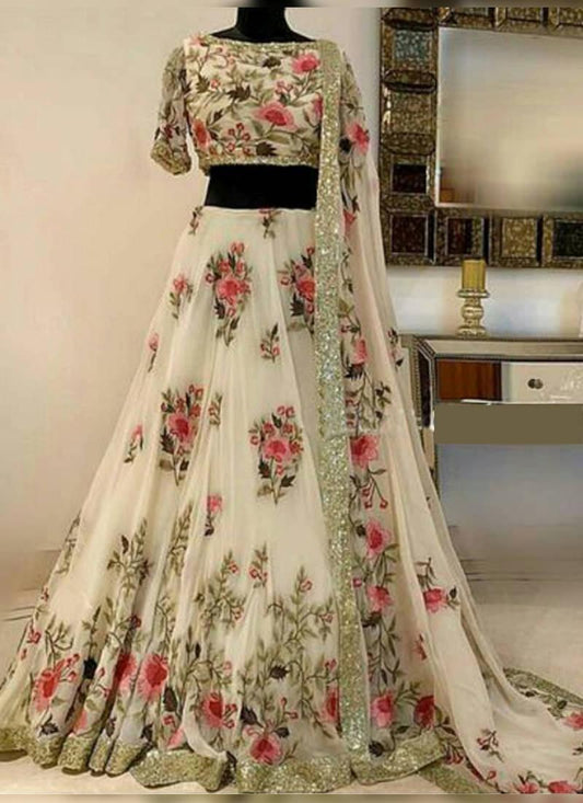 Incredible Pearl Off-White Silk Base Sequin Work Flared Lehenga Choli