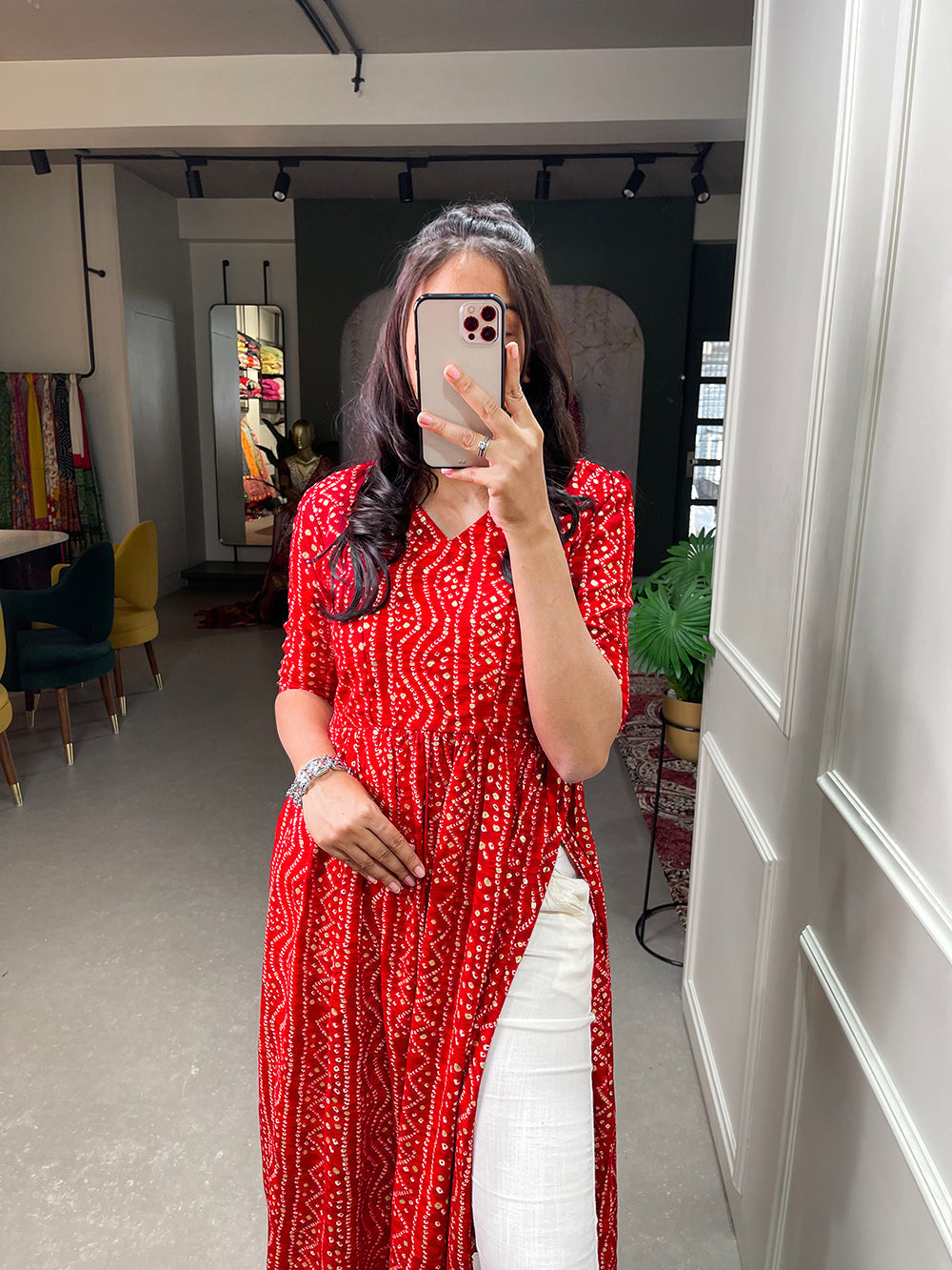 Red Color Foil and Printed Pure Cotton Kurti