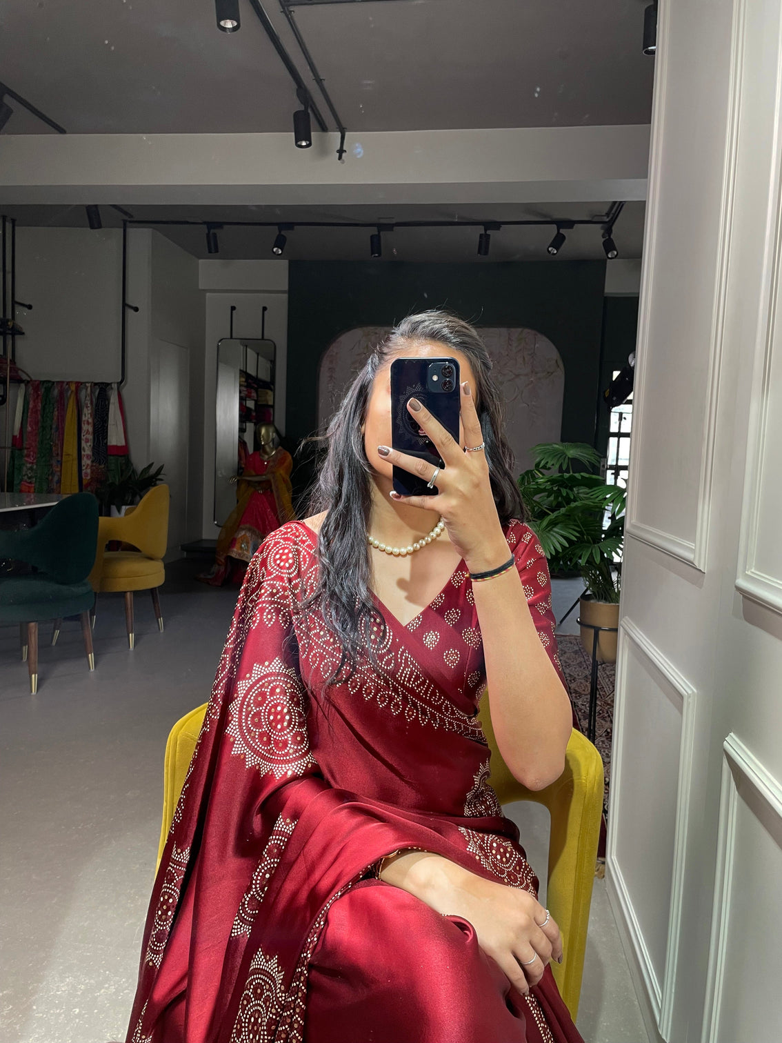 Maroon Color Printed And Foil Work Semi Gaji Satin Saree