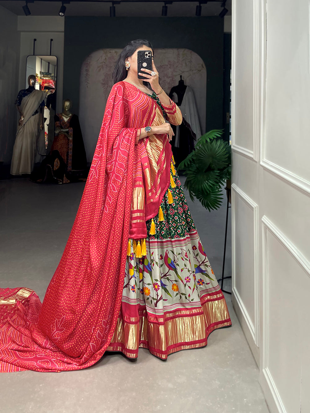 Red Color Digital Printed With Lagadi Patta Gaji Silk Lehenga Choli