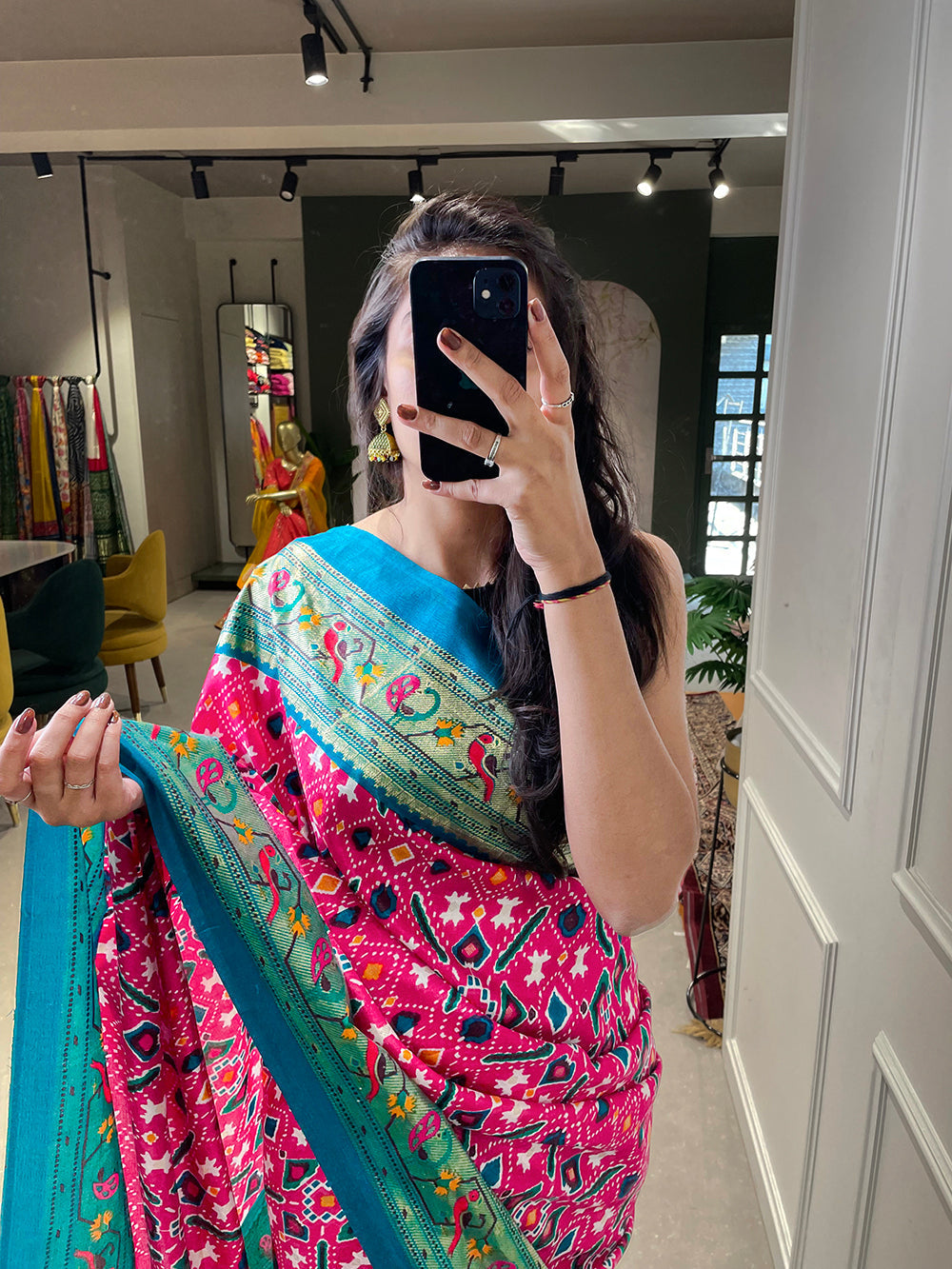 Pink Color Patola Paithani Printed with Foil Work Dola Silk Saree