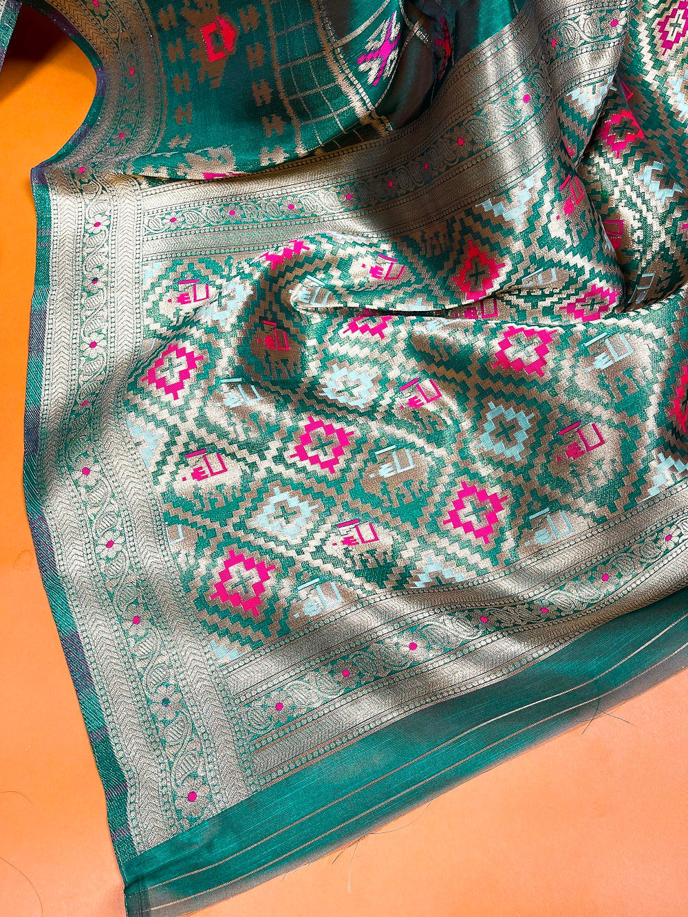 Teal Color Weaving Work Organza Saree