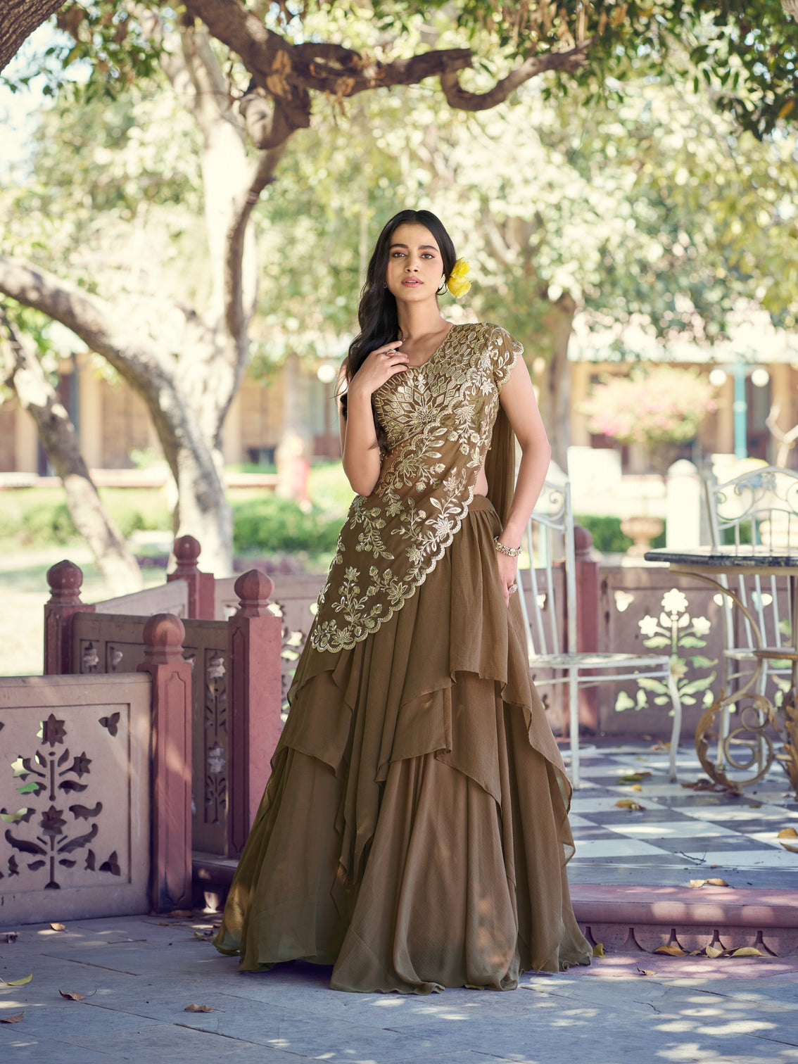Coffee color traditional lehenga choli