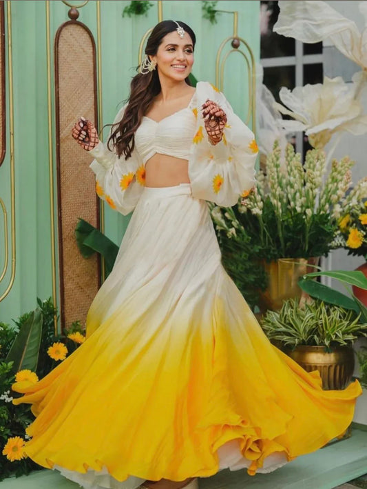 Indian lehenga choli printed skirt designer brocade skirt Indian lengha choli stitched lehenga yellow lehenga for haldi dress haldi lehenga