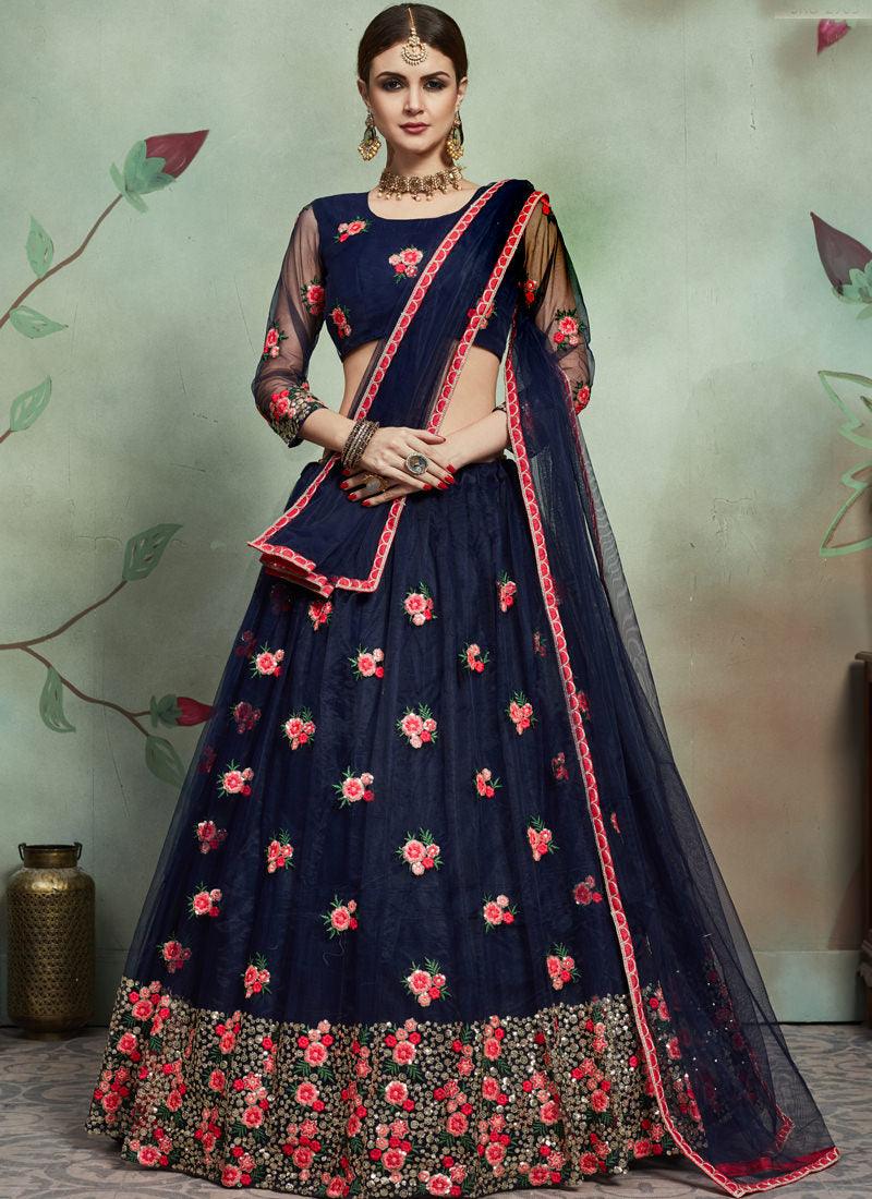 Inspiring Embroidery Work Navy Blue Lehenga Choli