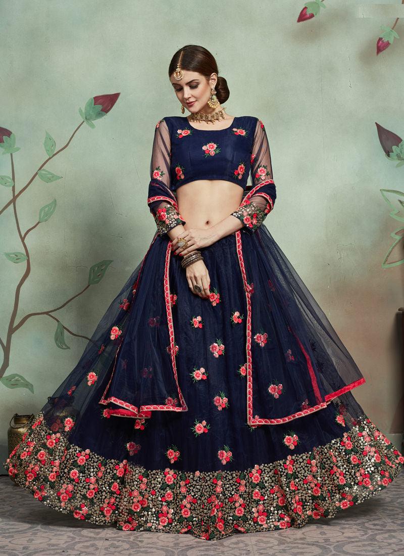 Inspiring Embroidery Work Navy Blue Lehenga Choli