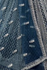 Navy Net Lehenga with Embroidery for Wedding Wear
