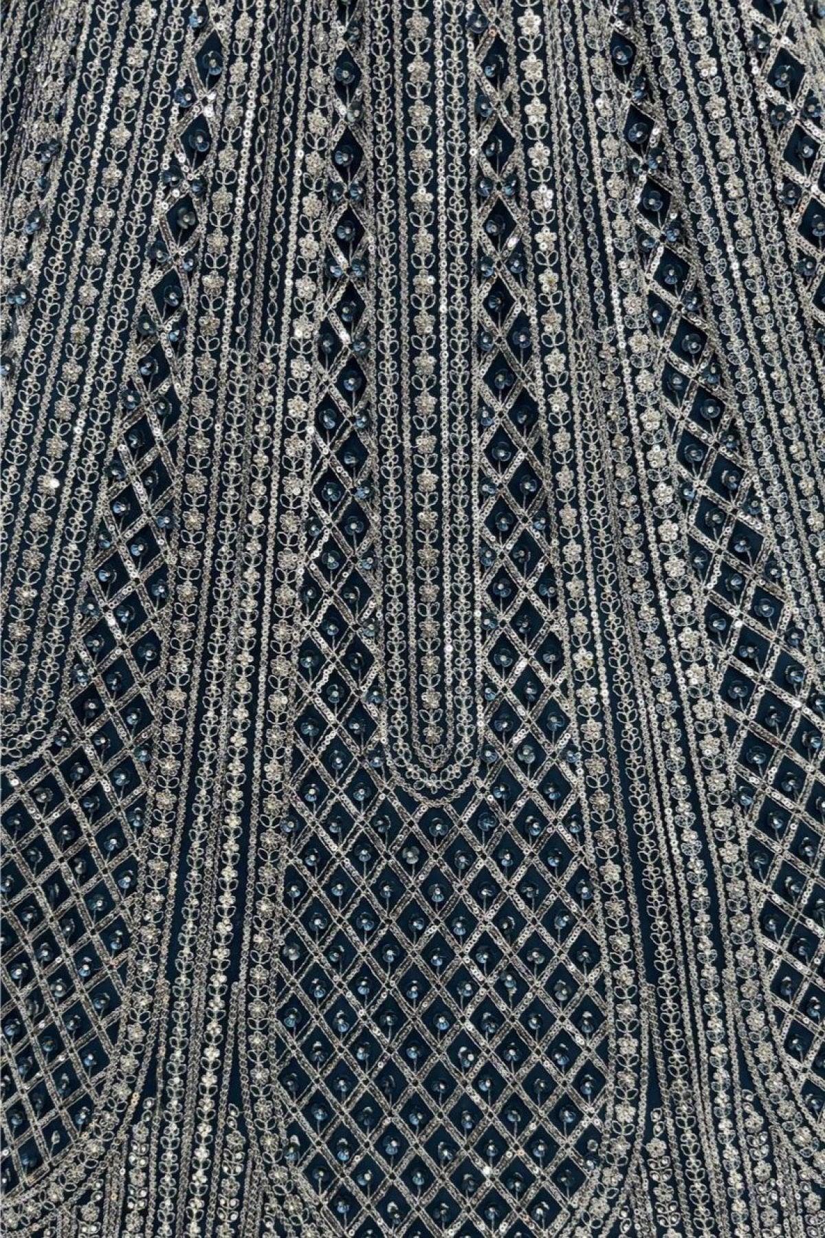 Navy Net Lehenga with Embroidery for Wedding Wear