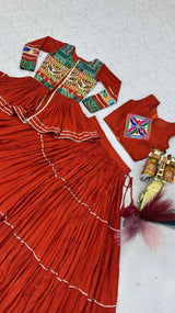 Navratri Gamthi Work Cotton Lehenga Choli with Koti and 9 Meter Flair