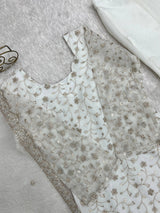 Off-White Crushed Silk Sequin Zari Kurta Set with Bell-Bottom — Festive Wear