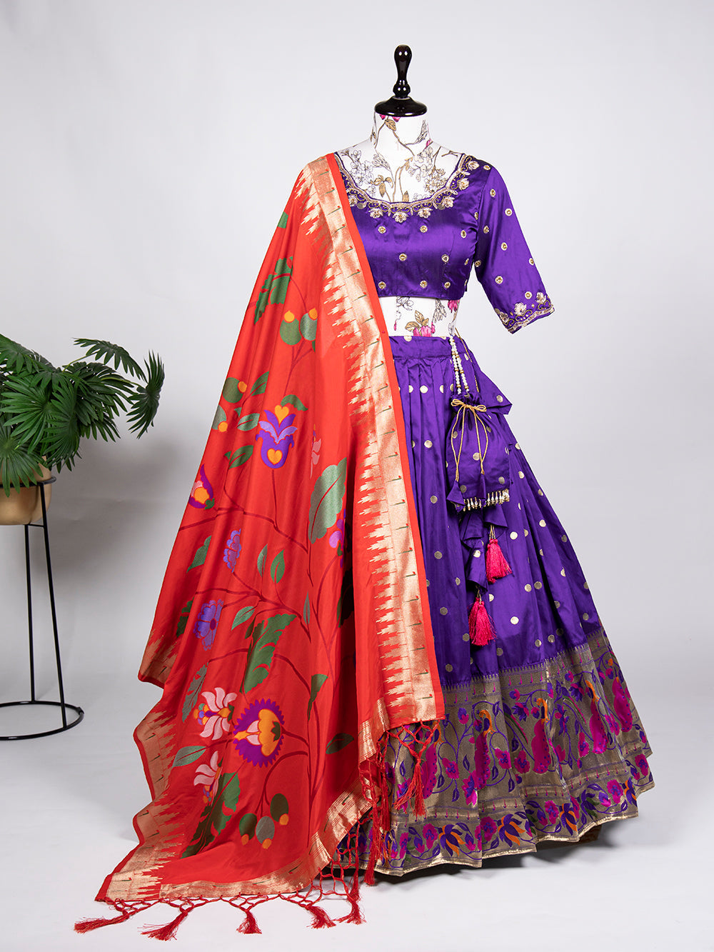 Purple Color Weaving Zari Work Jacquard Silk (Paithani) lehenga Choli