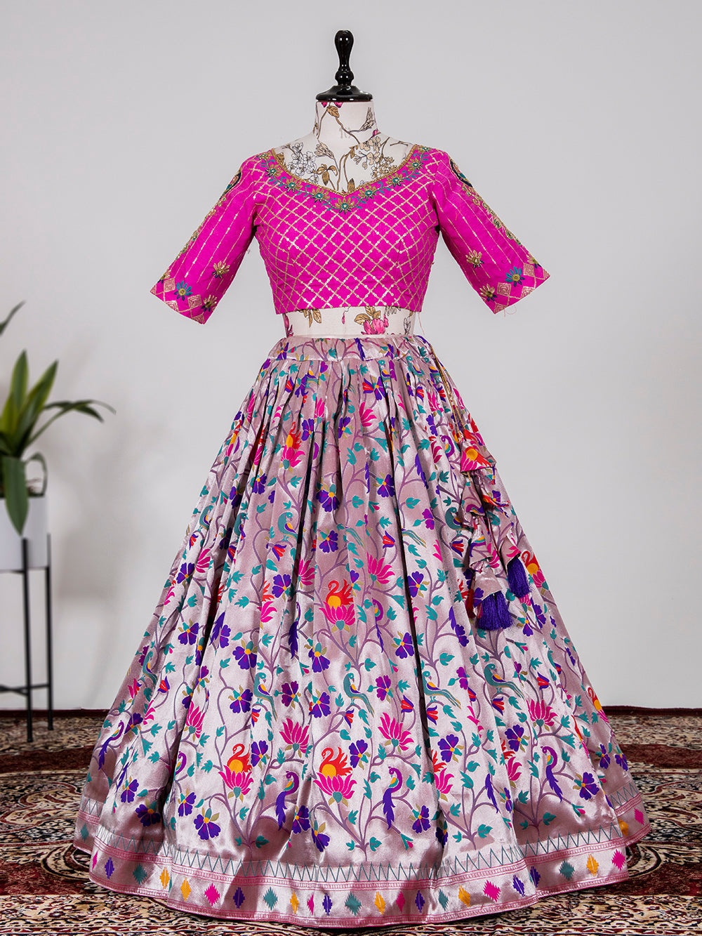Purple Color Weaving Zari Work Jacquard Paithani Lehenga Choli Set
