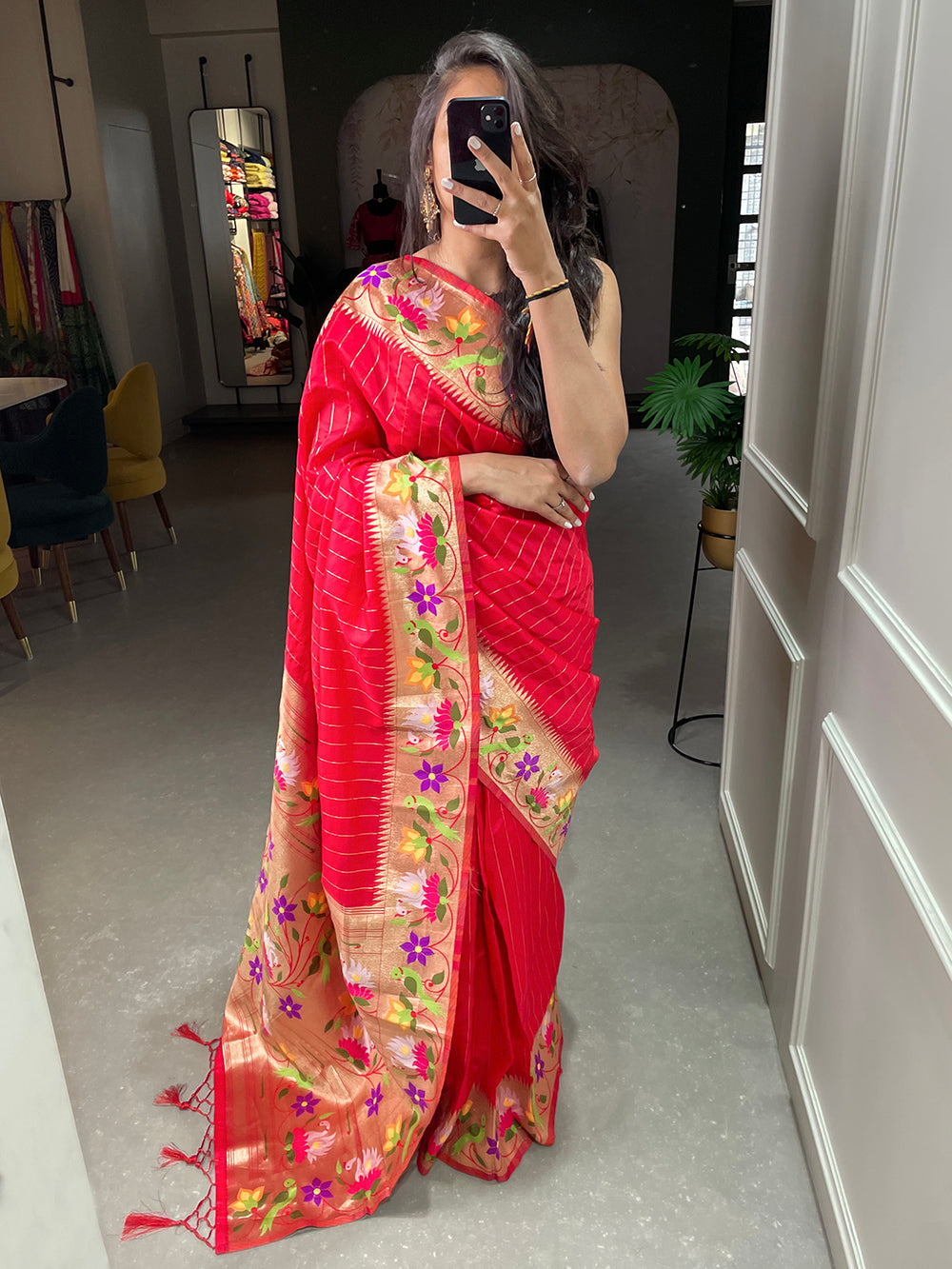 Red Color Weaving Zari Work Jacquard Silk Saree
