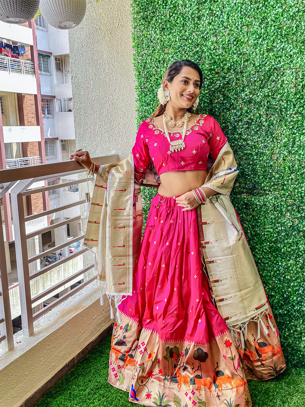 Rani Pink Color Jacquard Silk Pethani Lehenga Choli Set