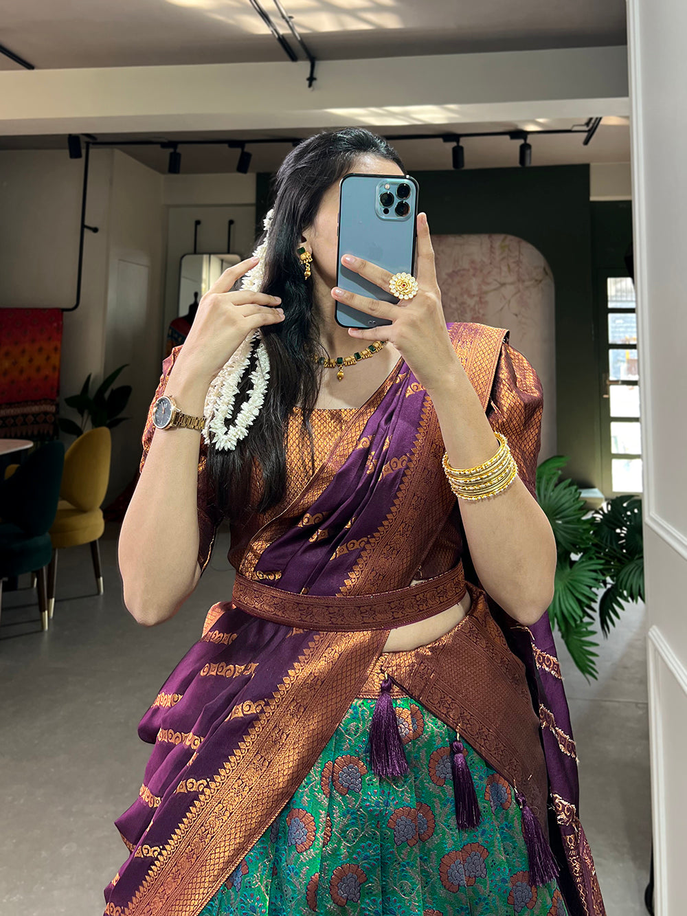 Purple Color Zari Weaving Work Weaving Silk(Jacquard) South Indian Lehenga Choli