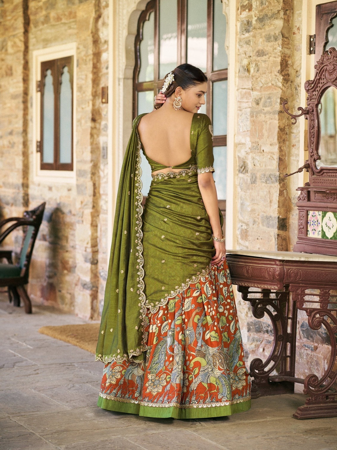 Festival wear kalamkari print lehenga