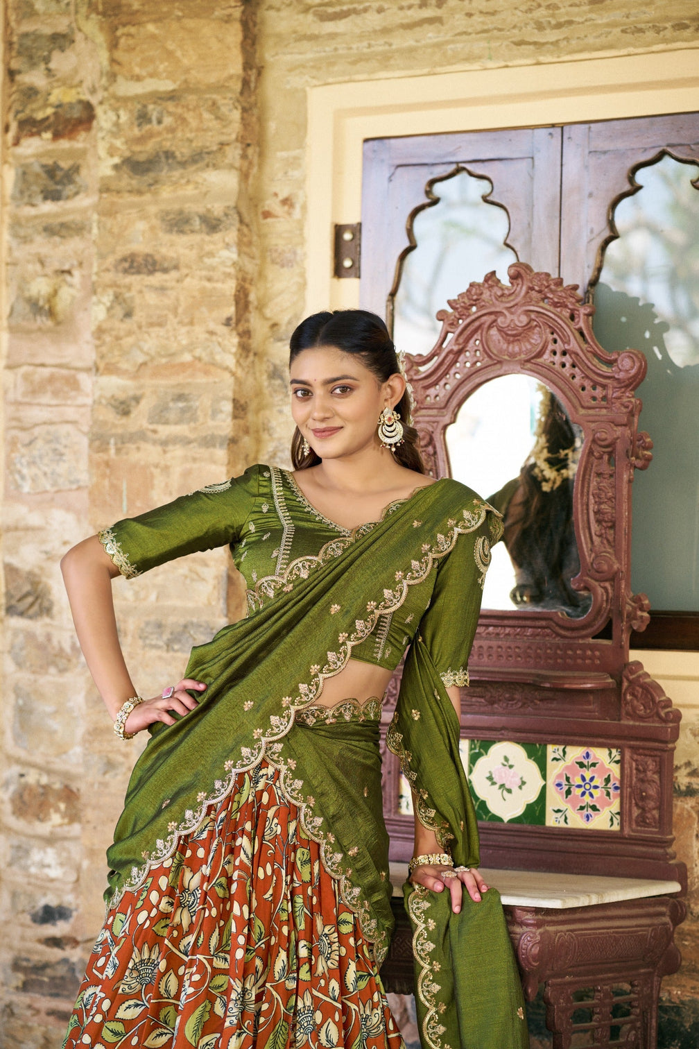 Kalamkari Printed Lehenga Set