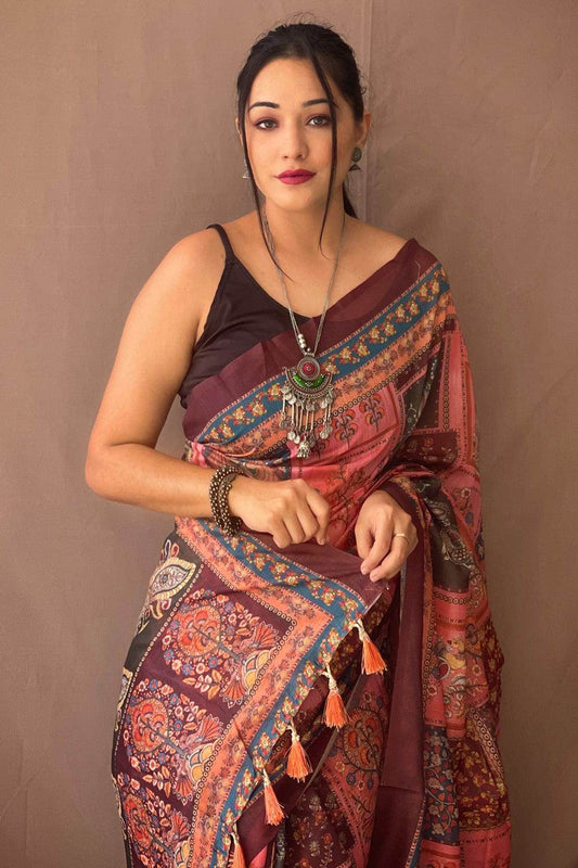 Thulian Pink Kalamkari Saree