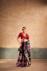 Kalamkari Satin Silk Printed Saree