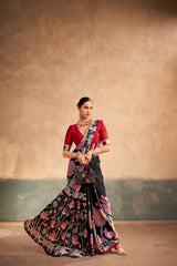 Kalamkari Satin Silk Printed Saree