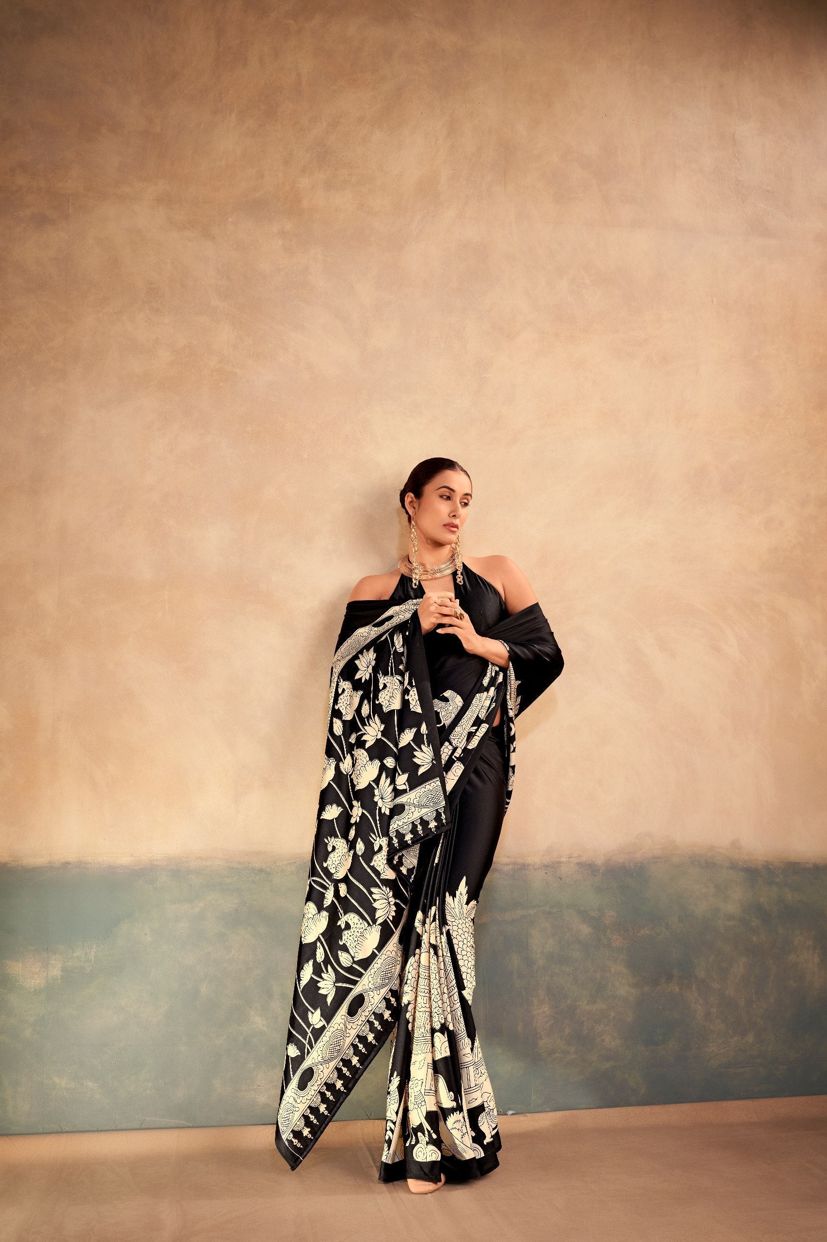 Kalamkari Satin Silk Printed Saree