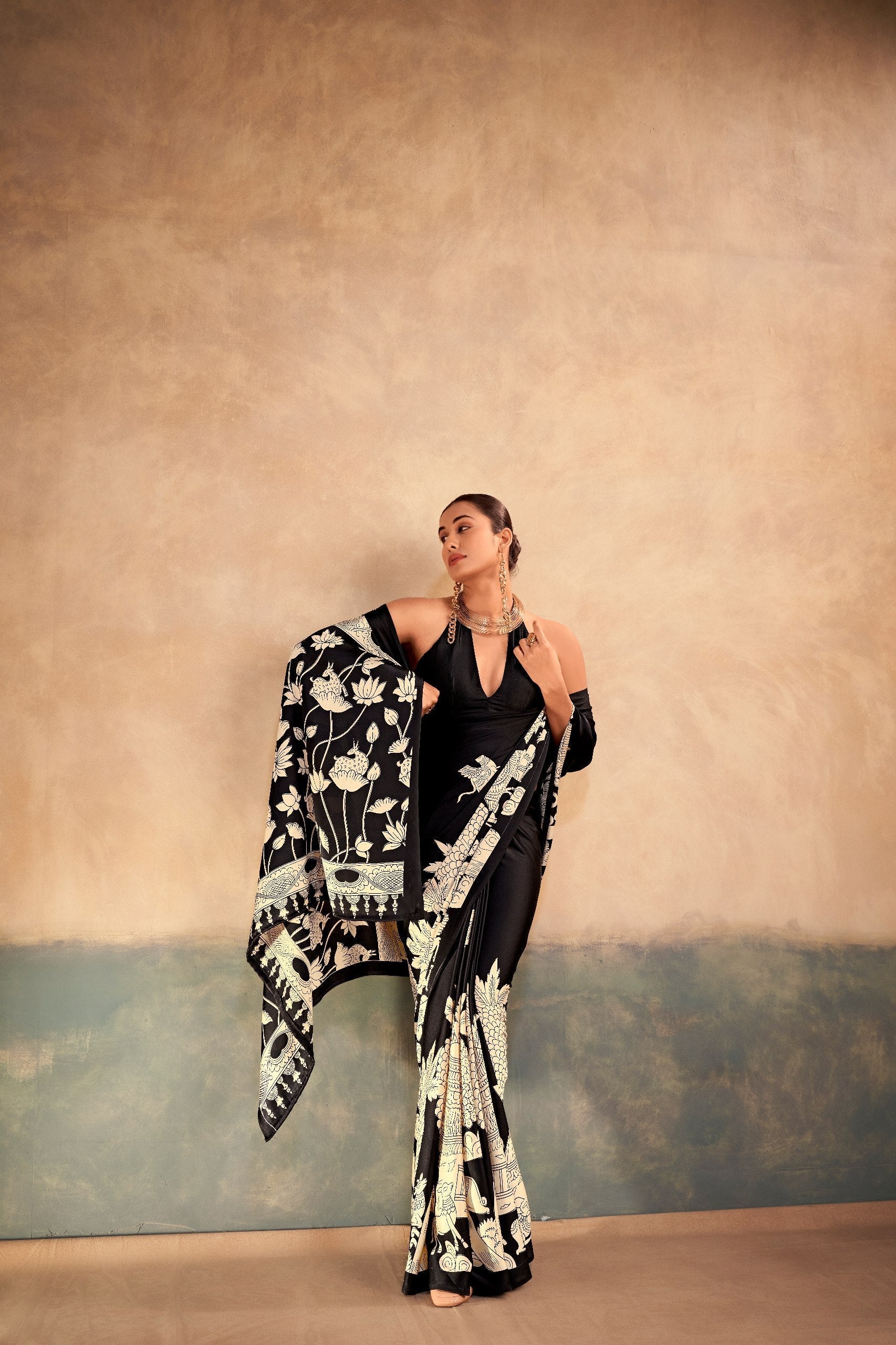 Kalamkari Satin Silk Printed Saree