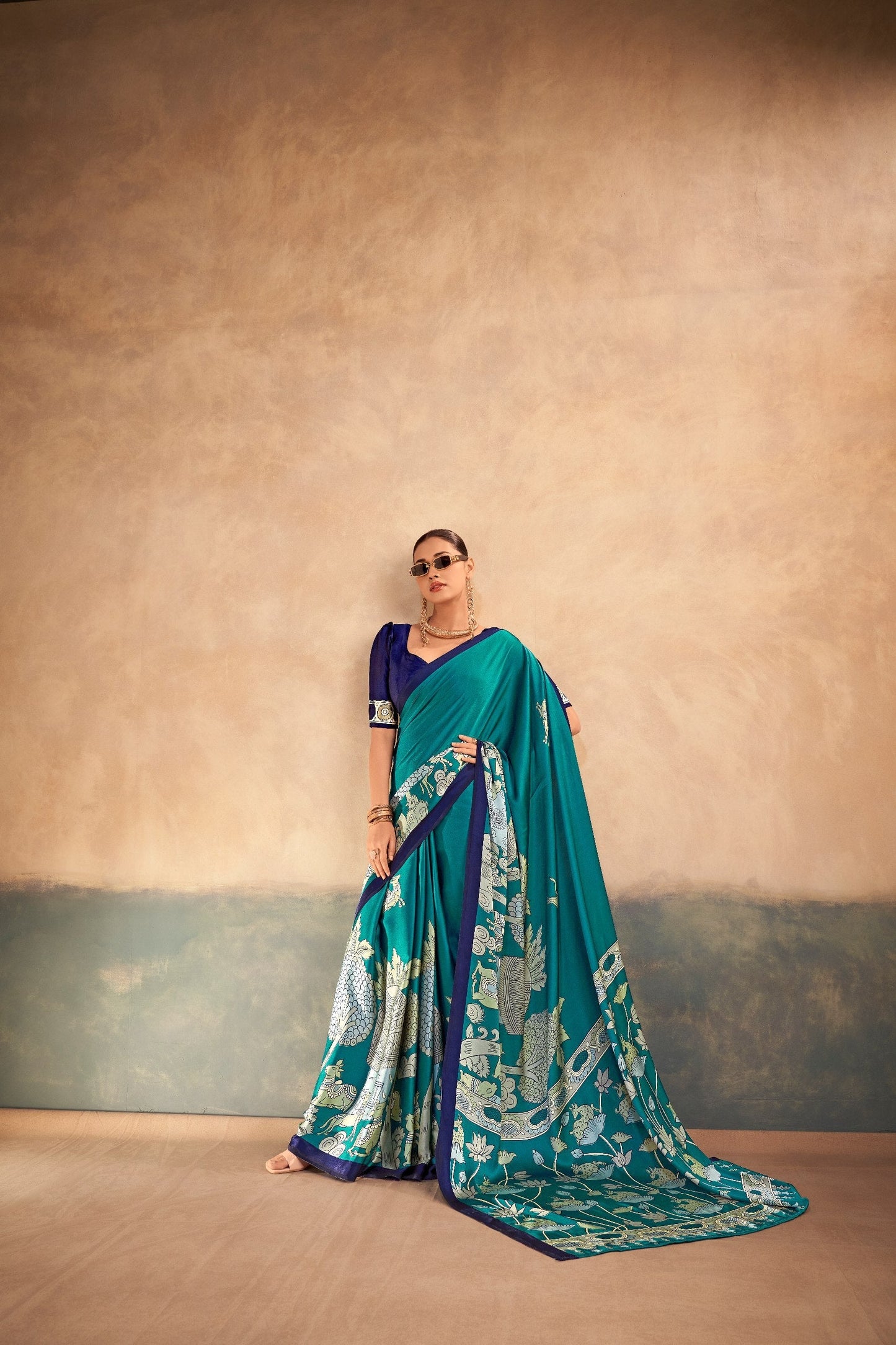 Kalamkari Satin Silk Printed Saree