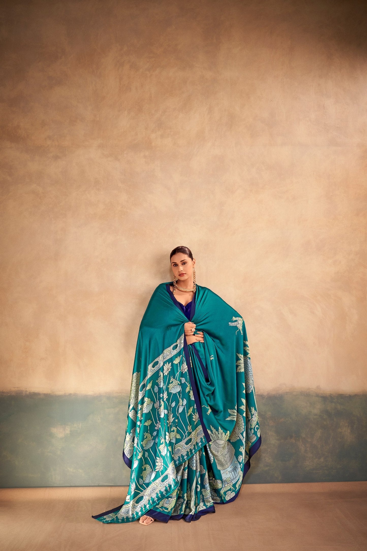 Kalamkari Satin Silk Printed Saree