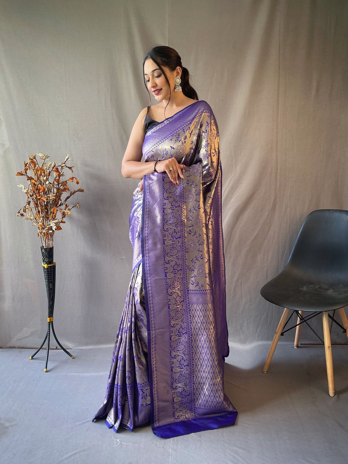 Persian Indigo Saree in Kanjeevaram Silk