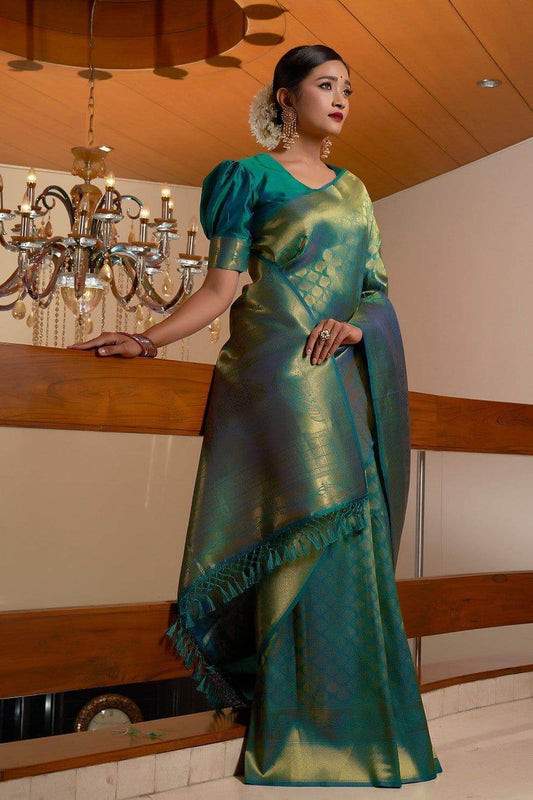 ADITI MALIK in Ocean Blue Kanjivaram Saree