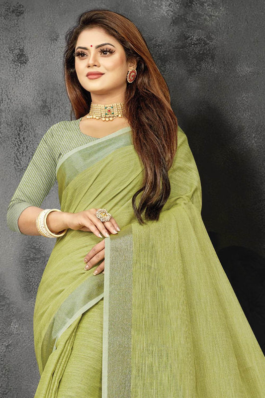 Fern Green Linen Saree