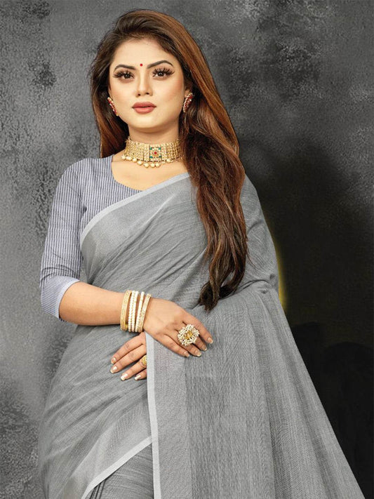 Pewter Grey Linen Saree