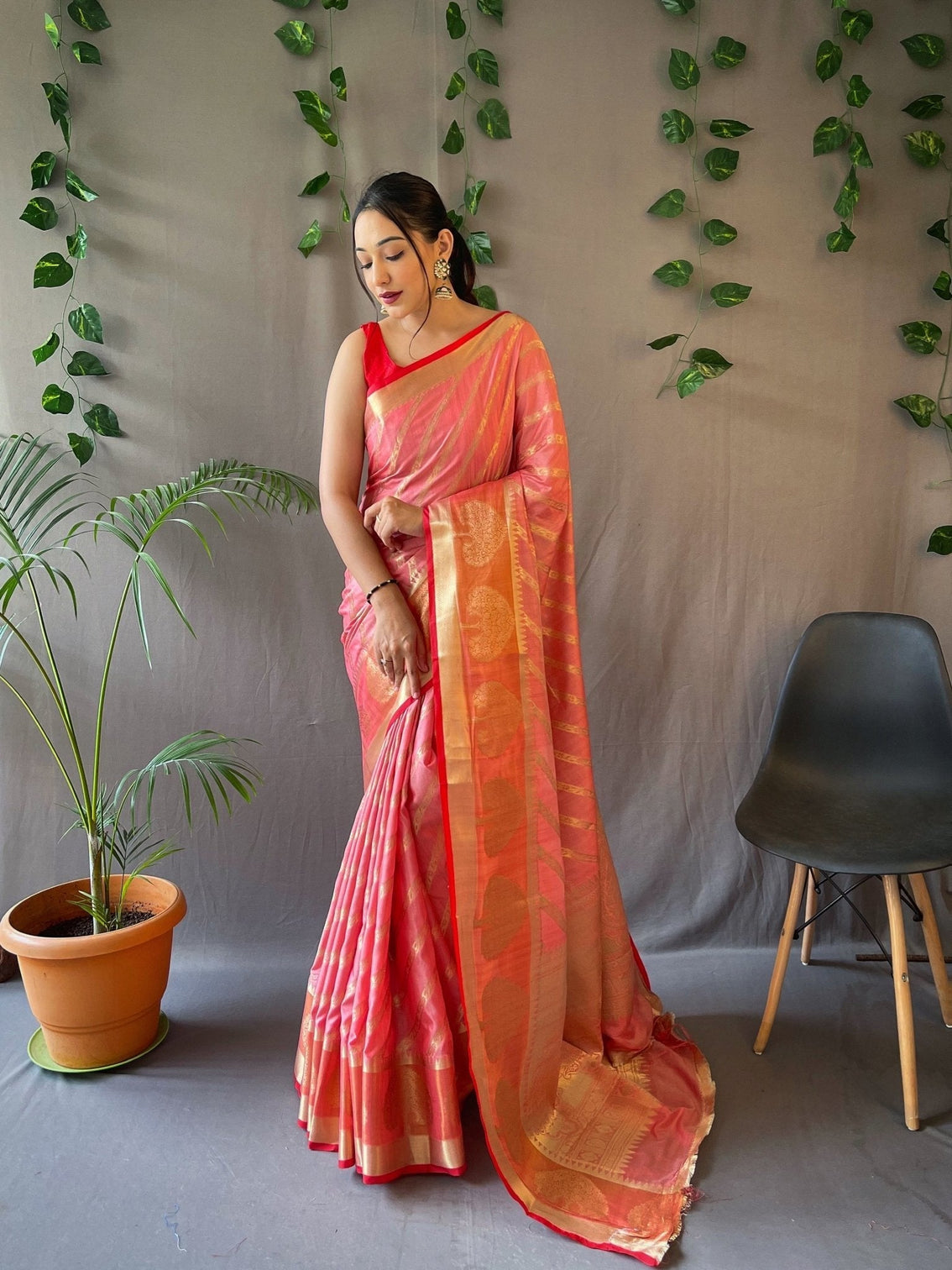 Pink Saree in Cotton Leheriya