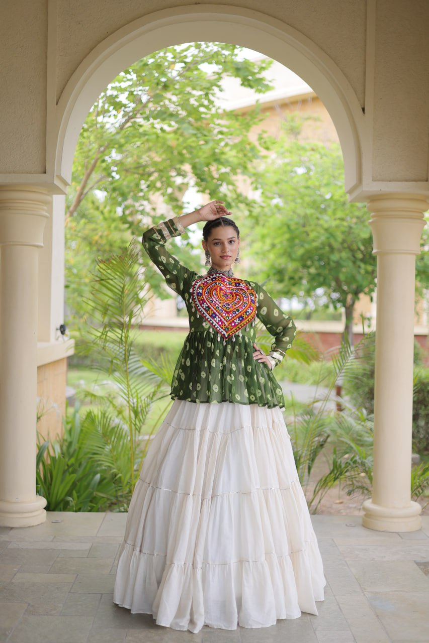 Kora Cotton Bandhni Kutchi Gamthi Lehenga Set