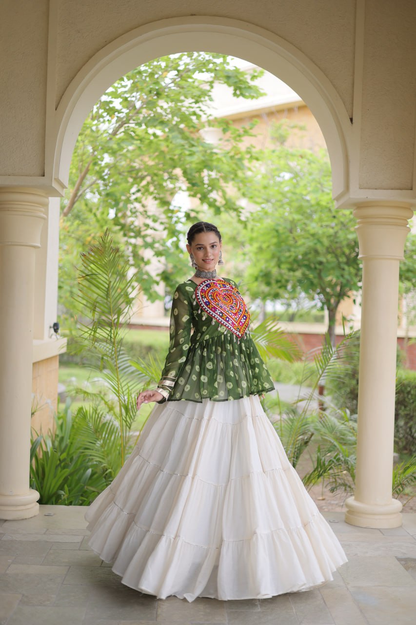 Kora Cotton Bandhni Kutchi Gamthi Lehenga Set