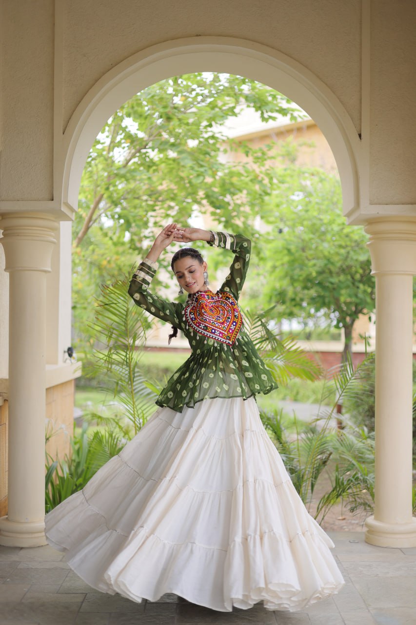 Kora Cotton Bandhni Kutchi Gamthi Lehenga Set