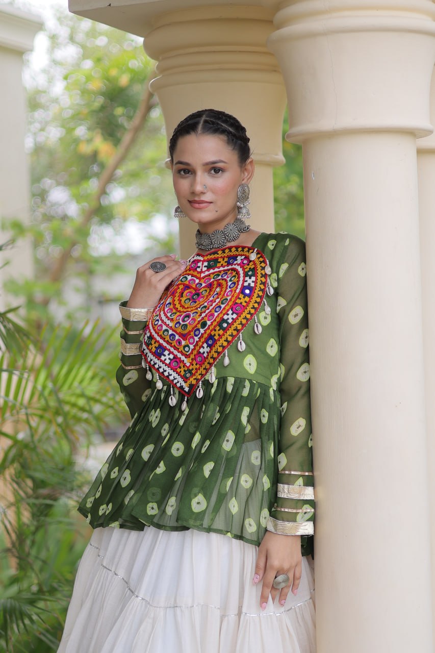 Kora Cotton Bandhni Kutchi Gamthi Lehenga Set