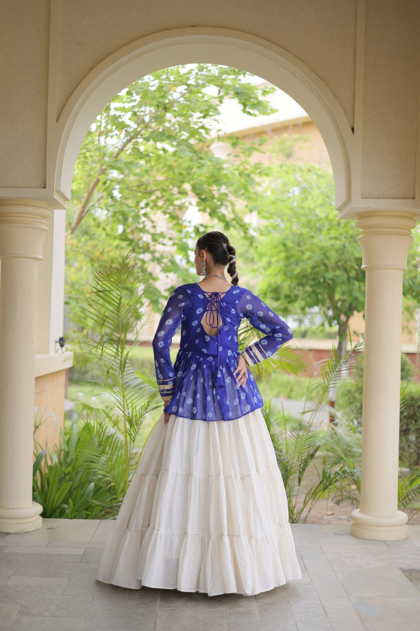 Kora Cotton Bandhni Kutchi Gamthi Lehenga Set